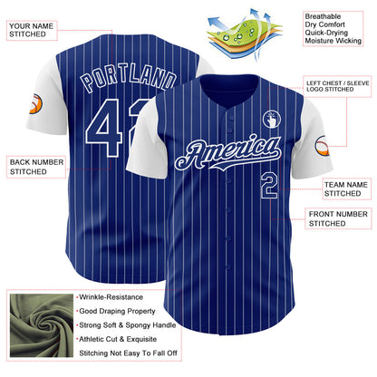 Custom Royal White Pinstripe White Authentic Two Tone Baseball Jersey - Sky-Custom