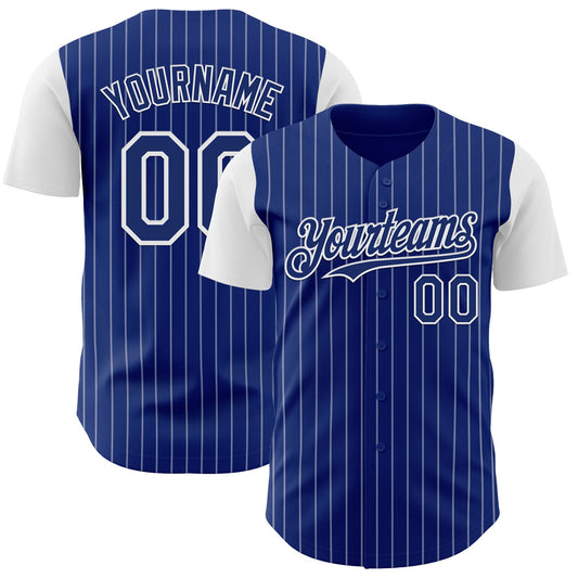 Custom Royal White Pinstripe White Authentic Two Tone Baseball Jersey - Sky-Custom