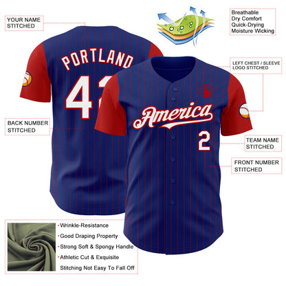 Custom Royal Red Pinstripe White Authentic Two Tone Baseball Jersey - Sky-Custom