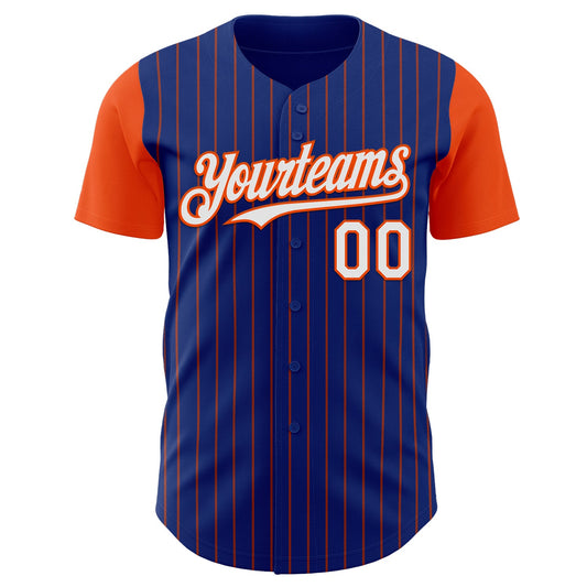 Custom Royal Orange Pinstripe White Authentic Two Tone Baseball Jersey - Sky-Custom
