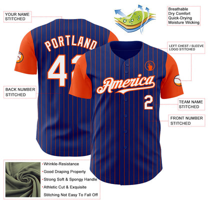 Custom Royal Orange Pinstripe White Authentic Two Tone Baseball Jersey - Sky-Custom