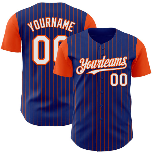 Custom Royal Orange Pinstripe White Authentic Two Tone Baseball Jersey - Sky-Custom