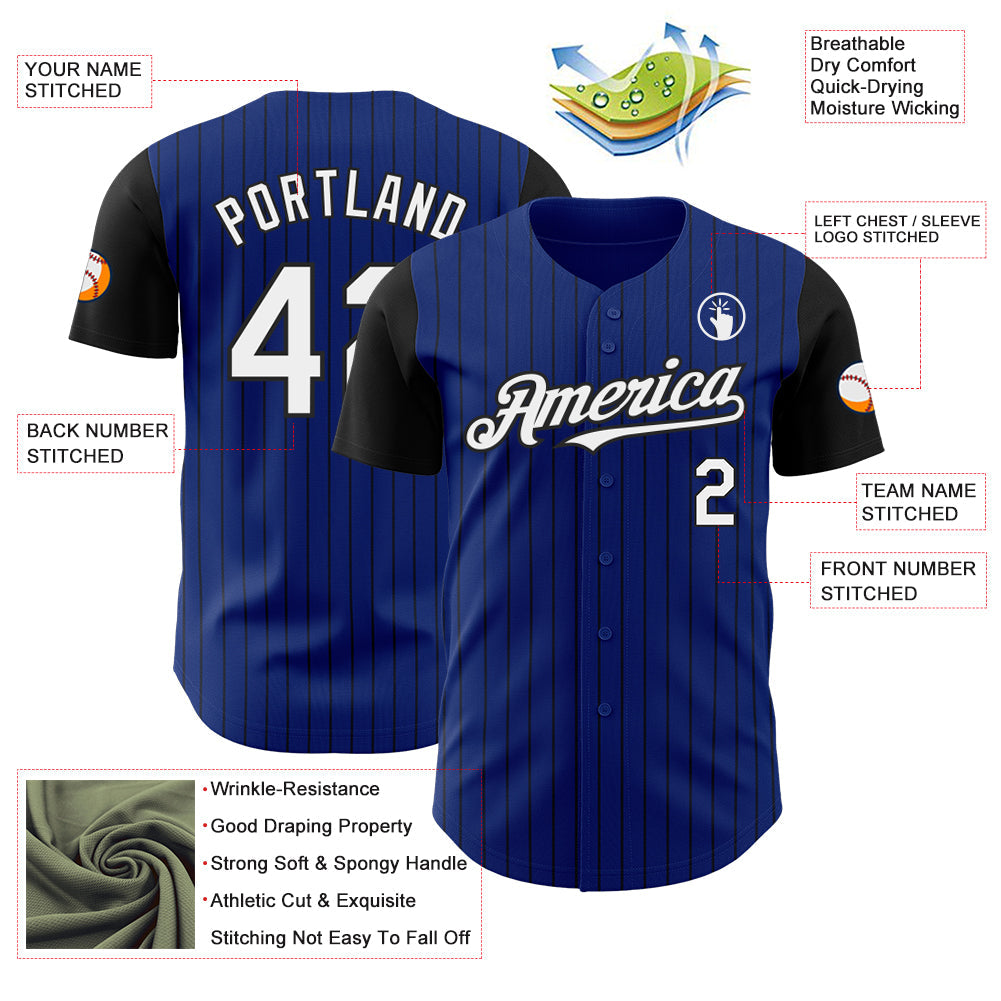 Custom Royal Black Pinstripe White Authentic Two Tone Baseball Jersey - Sky-Custom