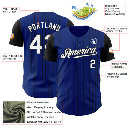 Custom Royal Black Pinstripe White Authentic Two Tone Baseball Jersey - Sky-Custom
