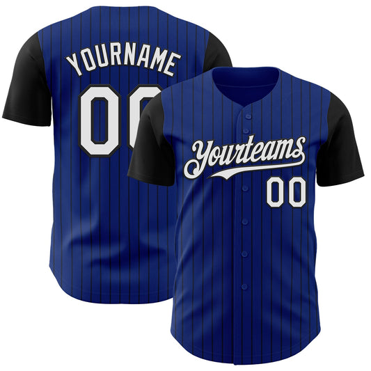 Custom Royal Black Pinstripe White Authentic Two Tone Baseball Jersey - Sky-Custom