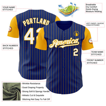 Custom Royal Gold Pinstripe White Authentic Two Tone Baseball Jersey - Sky-Custom