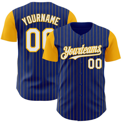 Custom Royal Gold Pinstripe White Authentic Two Tone Baseball Jersey - Sky-Custom