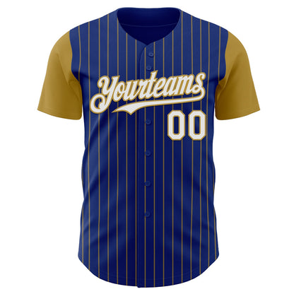 Custom Royal Old Gold Pinstripe White Authentic Two Tone Baseball Jersey - Sky-Custom