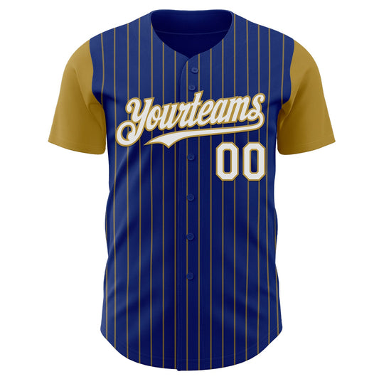 Custom Royal Old Gold Pinstripe White Authentic Two Tone Baseball Jersey - Sky-Custom