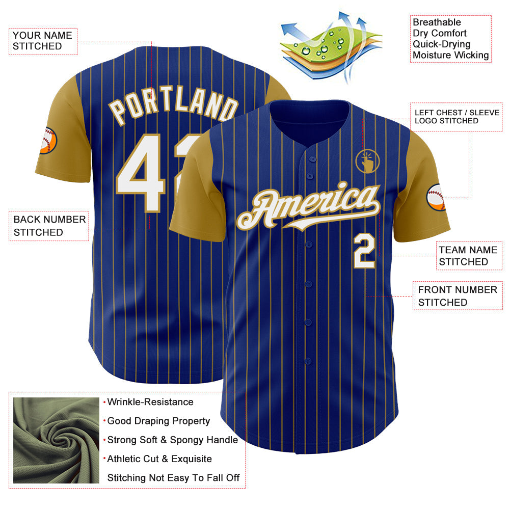 Custom Royal Old Gold Pinstripe White Authentic Two Tone Baseball Jersey - Sky-Custom