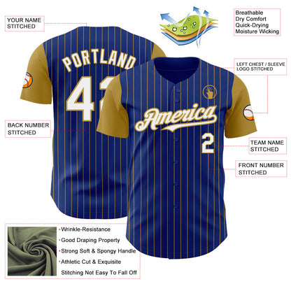 Custom Royal Old Gold Pinstripe White Authentic Two Tone Baseball Jersey - Sky-Custom