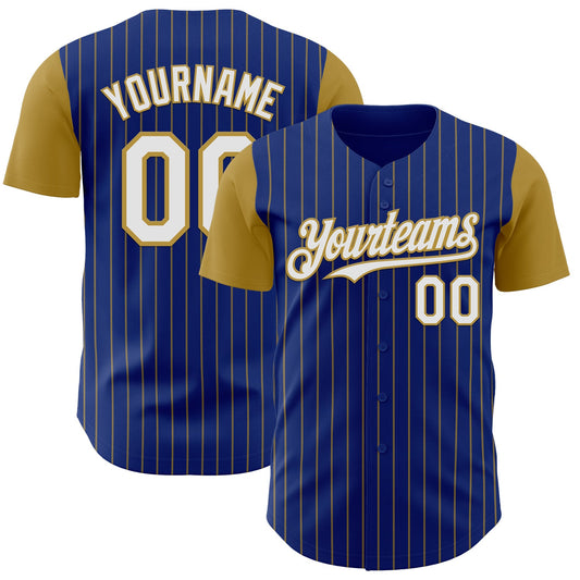 Custom Royal Old Gold Pinstripe White Authentic Two Tone Baseball Jersey - Sky-Custom