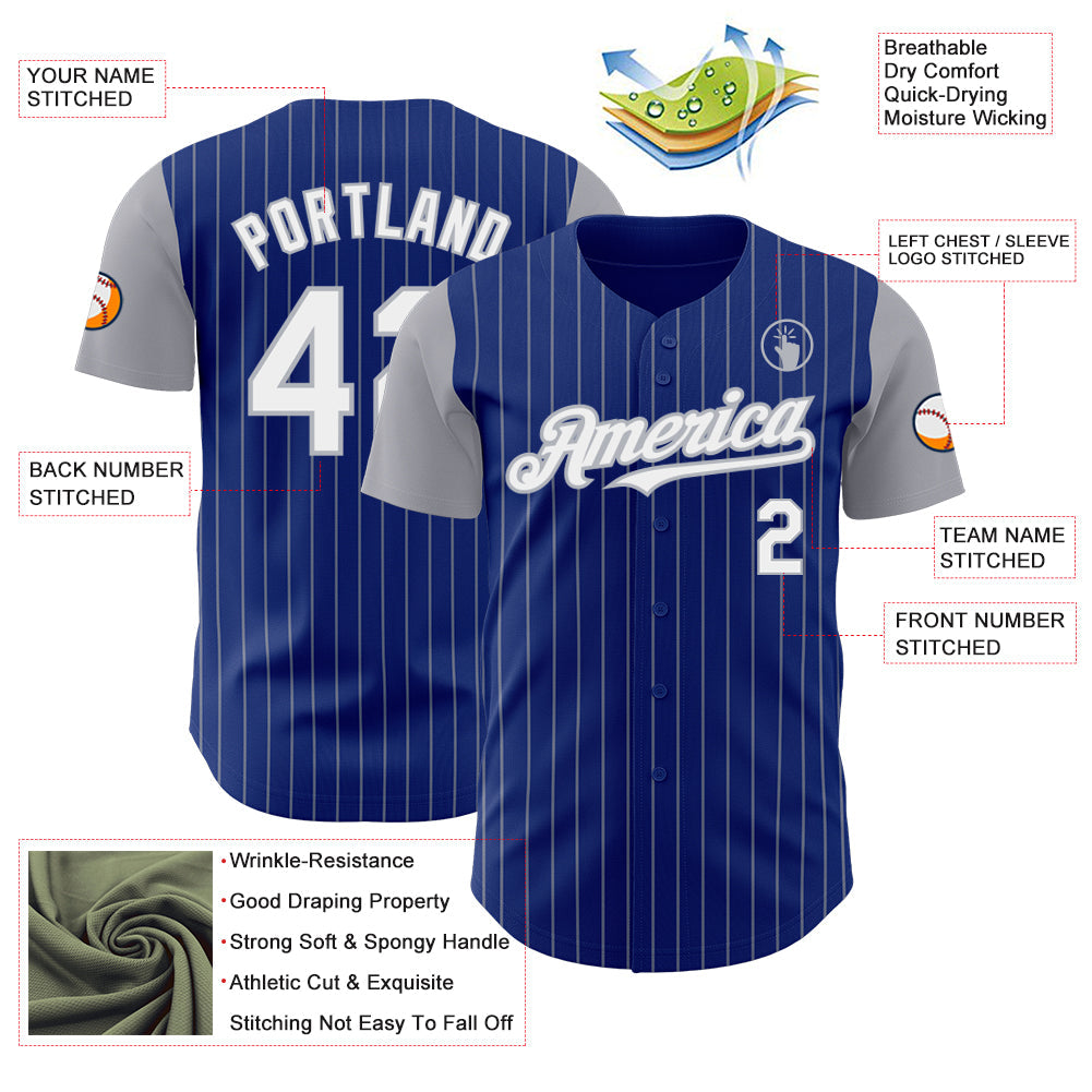 Custom Royal Gray Pinstripe White Authentic Two Tone Baseball Jersey - Sky-Custom