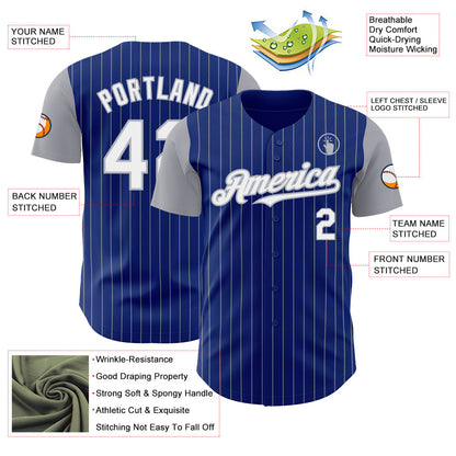Custom Royal Gray Pinstripe White Authentic Two Tone Baseball Jersey - Sky-Custom
