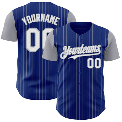 Custom Royal Gray Pinstripe White Authentic Two Tone Baseball Jersey - Sky-Custom