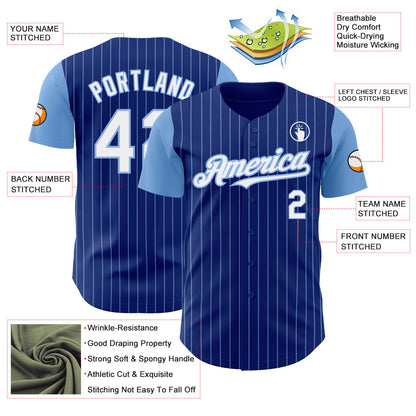 Custom Royal Light Blue Pinstripe White Authentic Two Tone Baseball Jersey - Sky-Custom