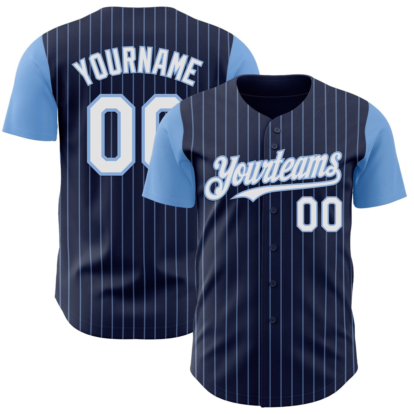 Custom Navy Light Blue Pinstripe White Authentic Two Tone Baseball Jersey - Sky-Custom