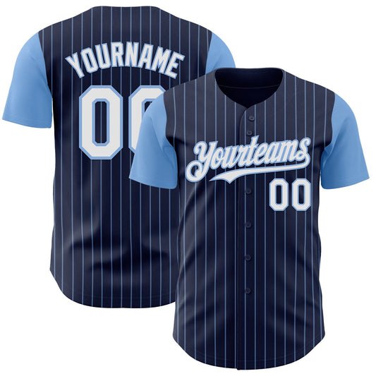 Custom Navy Light Blue Pinstripe White Authentic Two Tone Baseball Jersey - Sky-Custom