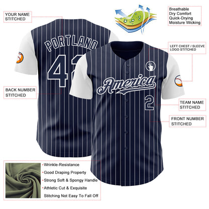 Custom Navy White Pinstripe White Authentic Two Tone Baseball Jersey - Sky-Custom