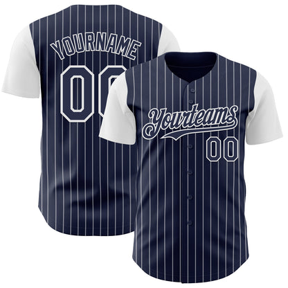 Custom Navy White Pinstripe White Authentic Two Tone Baseball Jersey - Sky-Custom