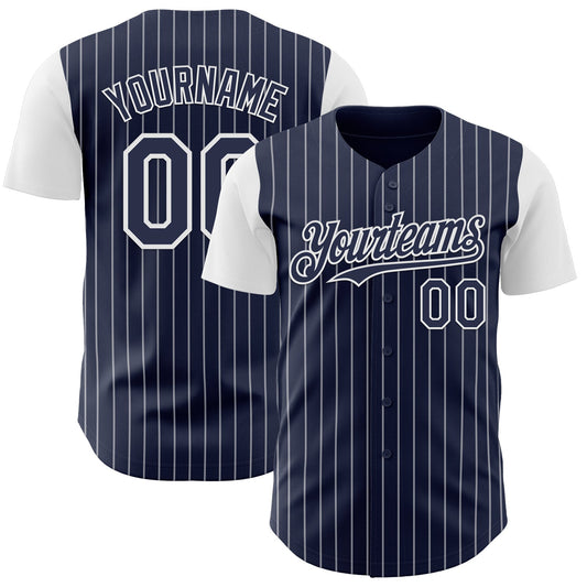 Custom Navy White Pinstripe White Authentic Two Tone Baseball Jersey - Sky-Custom