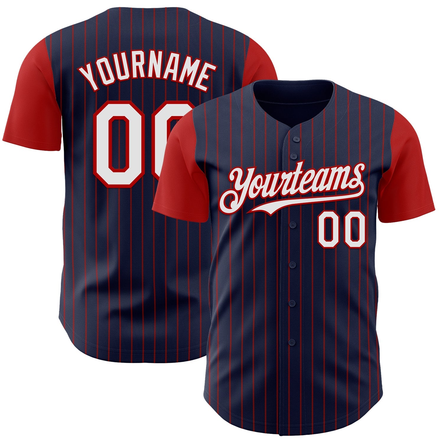 Custom Navy Red Pinstripe White Authentic Two Tone Baseball Jersey - Sky-Custom