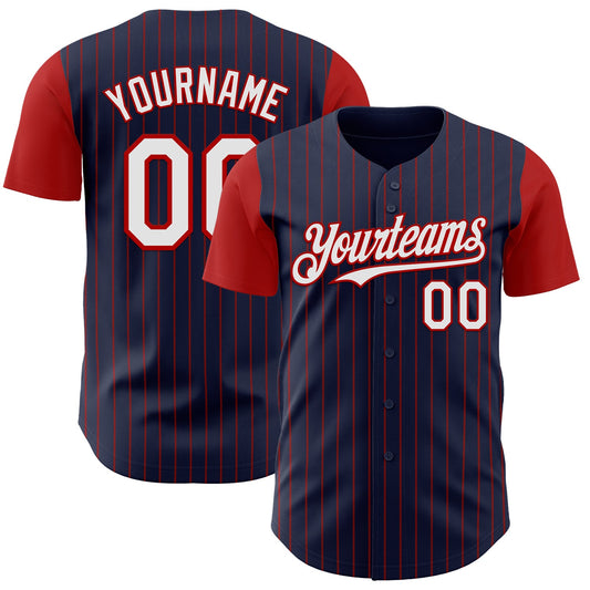 Custom Navy Red Pinstripe White Authentic Two Tone Baseball Jersey - Sky-Custom