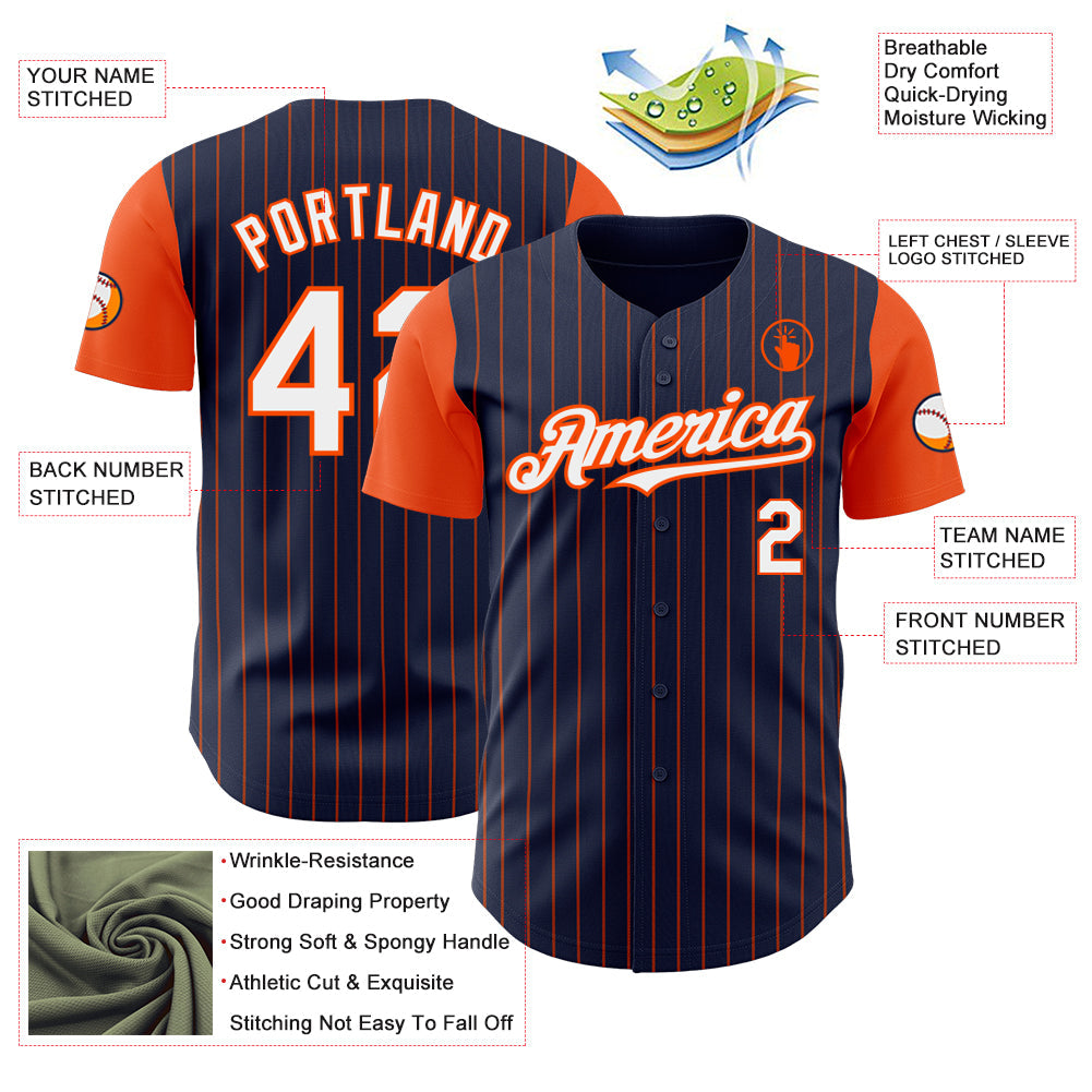 Custom Navy Orange Pinstripe White Authentic Two Tone Baseball Jersey - Sky-Custom