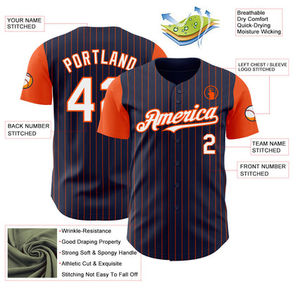 Custom Navy Orange Pinstripe White Authentic Two Tone Baseball Jersey - Sky-Custom