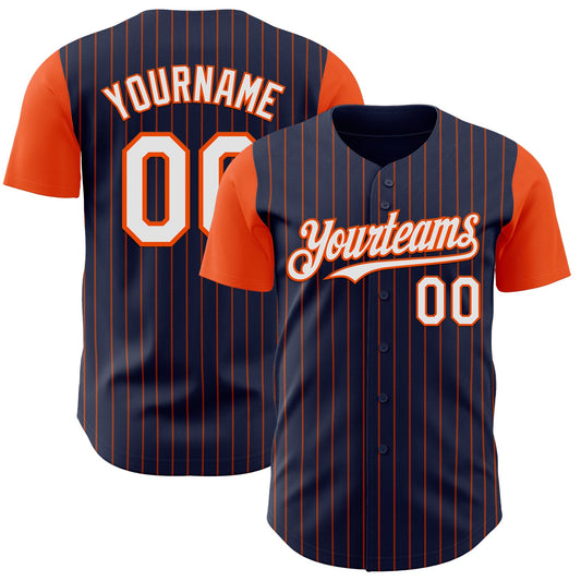 Custom Navy Orange Pinstripe White Authentic Two Tone Baseball Jersey - Sky-Custom