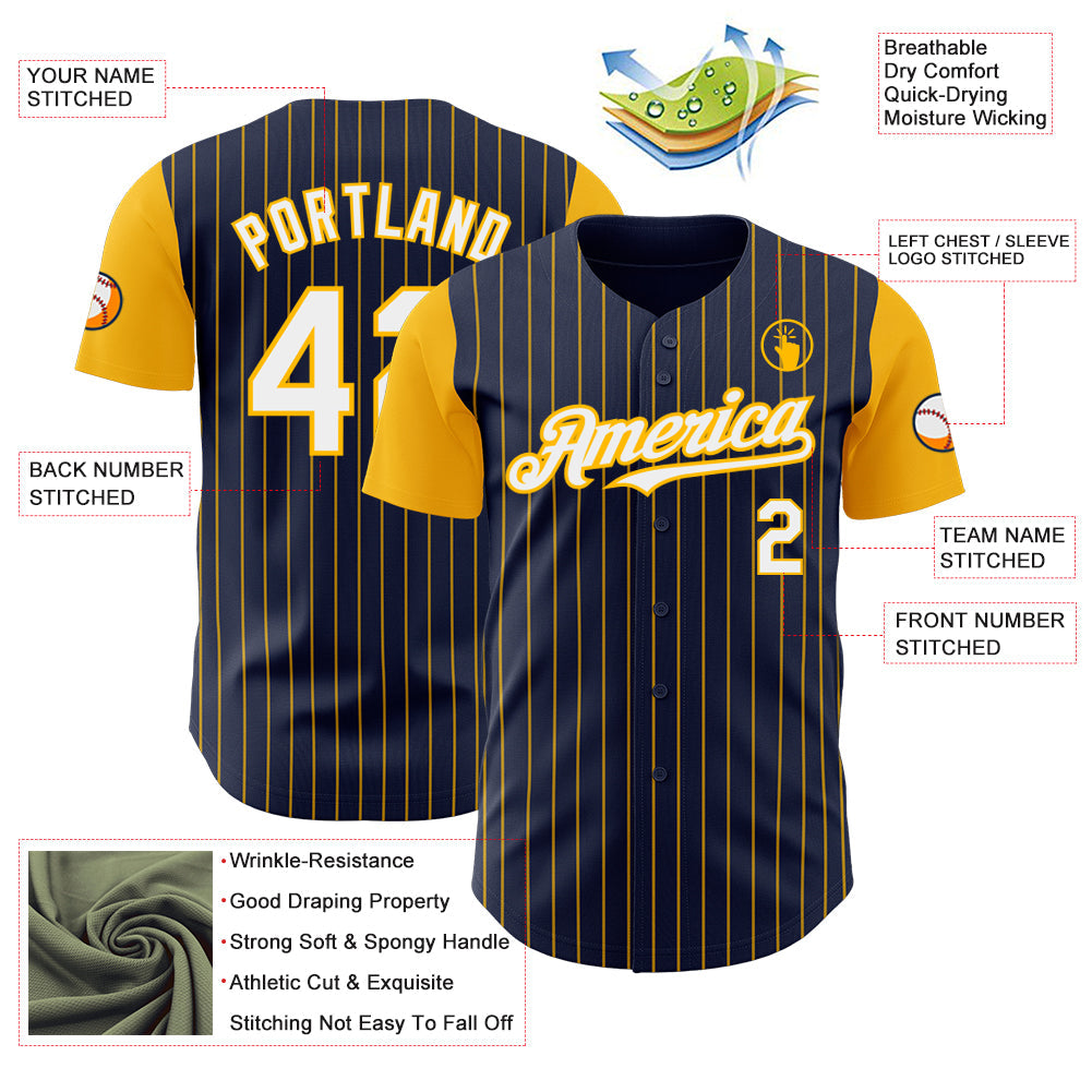Custom Navy Gold Pinstripe White Authentic Two Tone Baseball Jersey - Sky-Custom