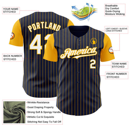 Custom Navy Gold Pinstripe White Authentic Two Tone Baseball Jersey - Sky-Custom