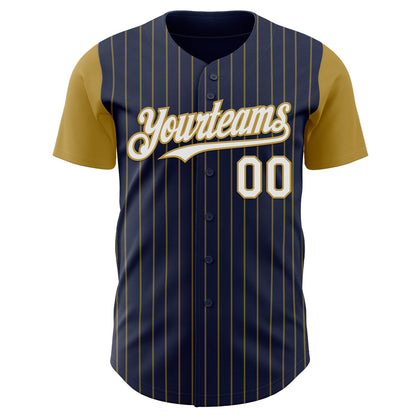 Custom Navy Old Gold Pinstripe White Authentic Two Tone Baseball Jersey - Sky-Custom
