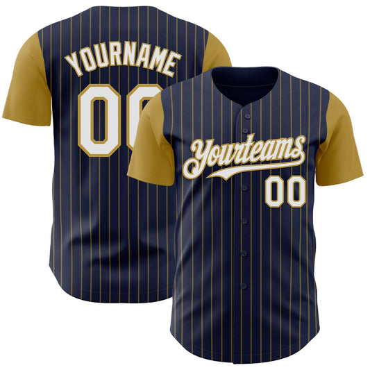 Custom Navy Old Gold Pinstripe White Authentic Two Tone Baseball Jersey - Sky-Custom