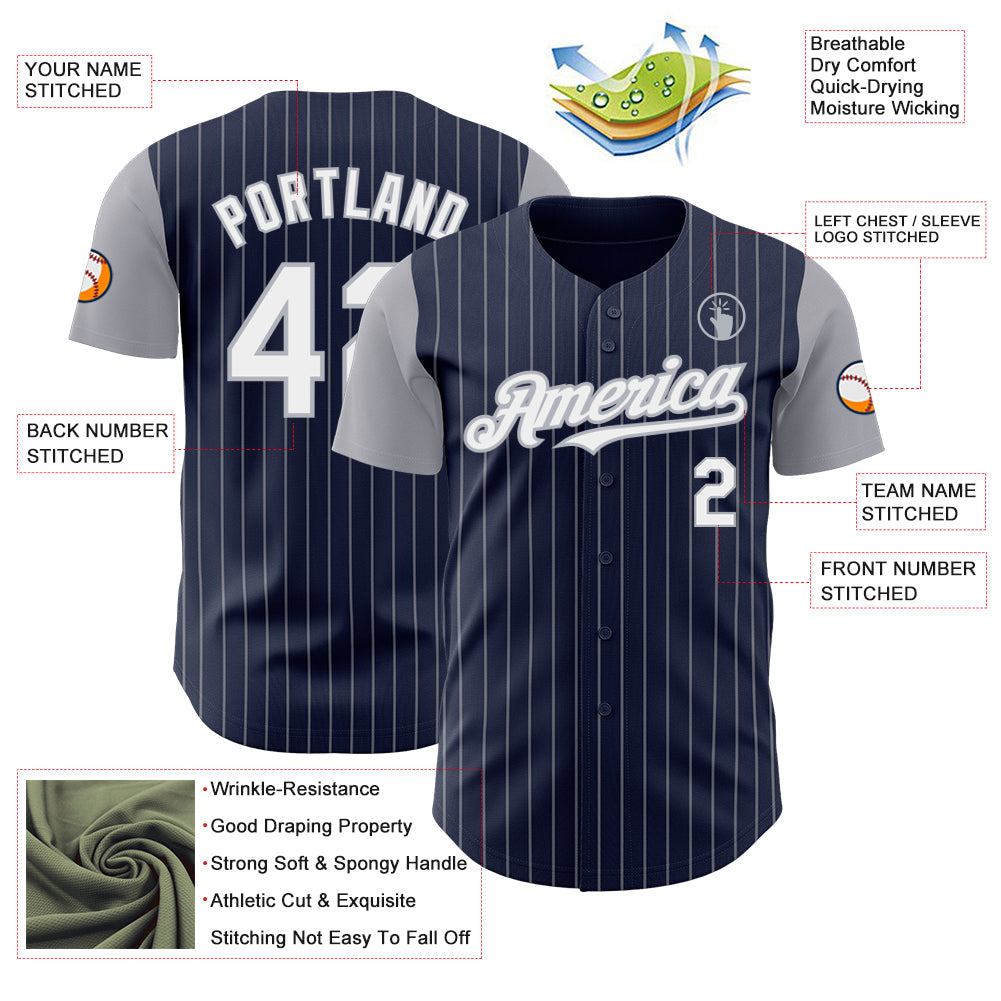 Custom Navy Gray Pinstripe White Authentic Two Tone Baseball Jersey - Sky-Custom
