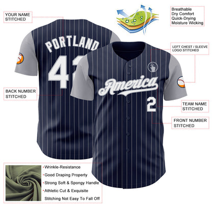 Custom Navy Gray Pinstripe White Authentic Two Tone Baseball Jersey - Sky-Custom