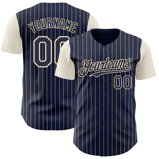 Custom Navy Cream Pinstripe Cream Authentic Two Tone Baseball Jersey - Sky-Custom