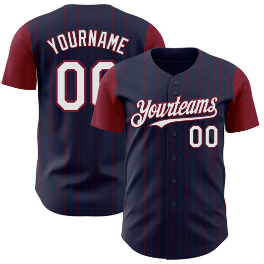 Custom Navy Crimson Pinstripe White Authentic Two Tone Baseball Jersey - Sky-Custom