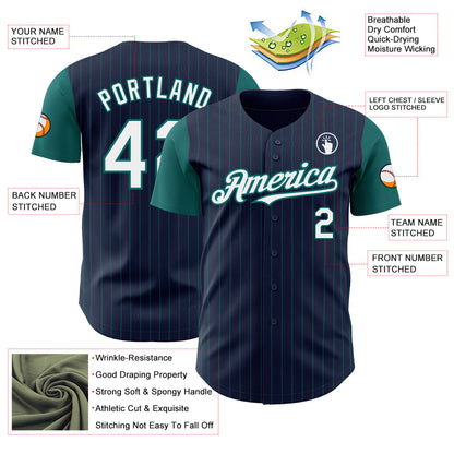 Custom Navy Teal Pinstripe White Authentic Two Tone Baseball Jersey - Sky-Custom