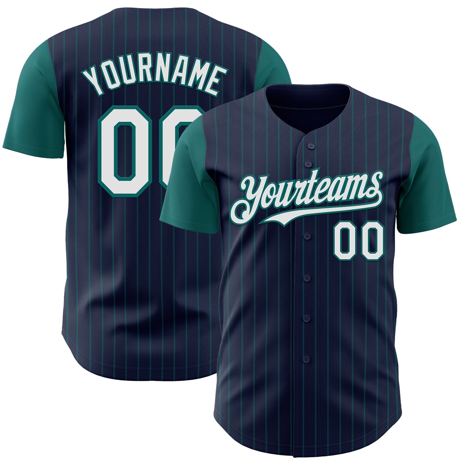 Custom Navy Teal Pinstripe White Authentic Two Tone Baseball Jersey - Sky-Custom