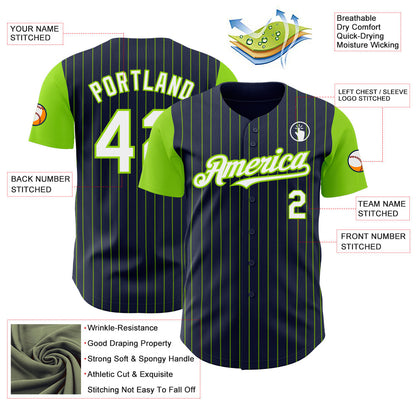Custom Navy Neon Green Pinstripe White Authentic Two Tone Baseball Jersey - Sky-Custom