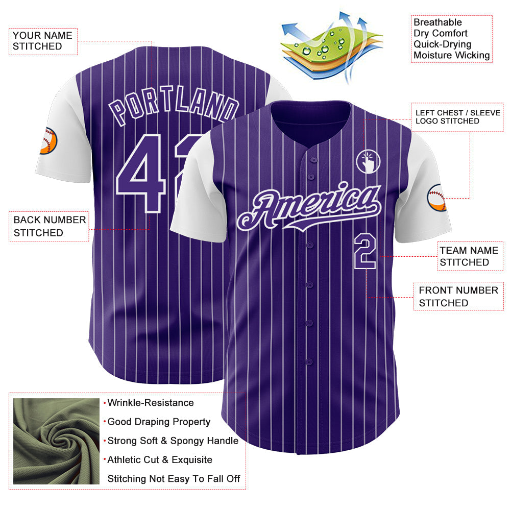 Custom Purple White Pinstripe White Authentic Two Tone Baseball Jersey - Sky-Custom