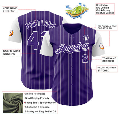 Custom Purple White Pinstripe White Authentic Two Tone Baseball Jersey - Sky-Custom