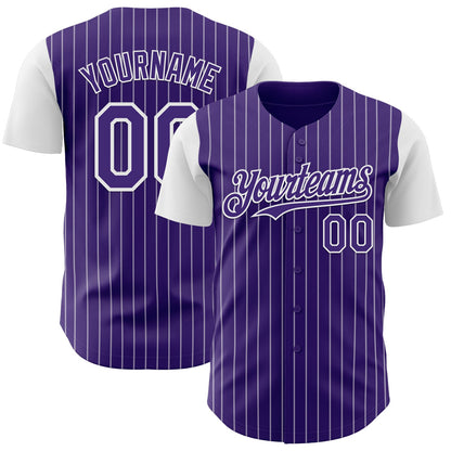 Custom Purple White Pinstripe White Authentic Two Tone Baseball Jersey - Sky-Custom