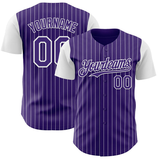 Custom Purple White Pinstripe White Authentic Two Tone Baseball Jersey - Sky-Custom