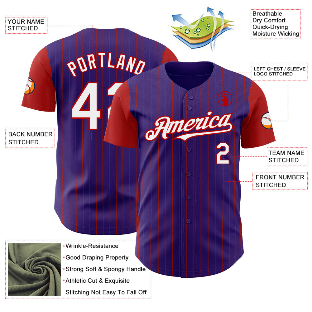 Custom Purple Red Pinstripe White Authentic Two Tone Baseball Jersey - Sky-Custom