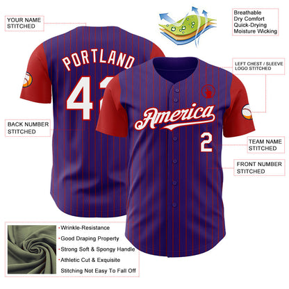 Custom Purple Red Pinstripe White Authentic Two Tone Baseball Jersey - Sky-Custom