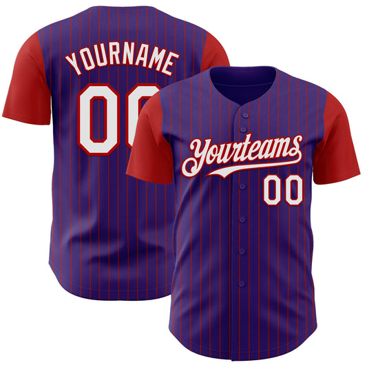 Custom Purple Red Pinstripe White Authentic Two Tone Baseball Jersey - Sky-Custom