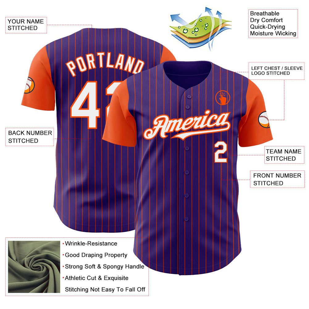 Custom Purple Orange Pinstripe White Authentic Two Tone Baseball Jersey - Sky-Custom