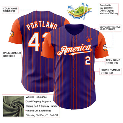 Custom Purple Orange Pinstripe White Authentic Two Tone Baseball Jersey - Sky-Custom